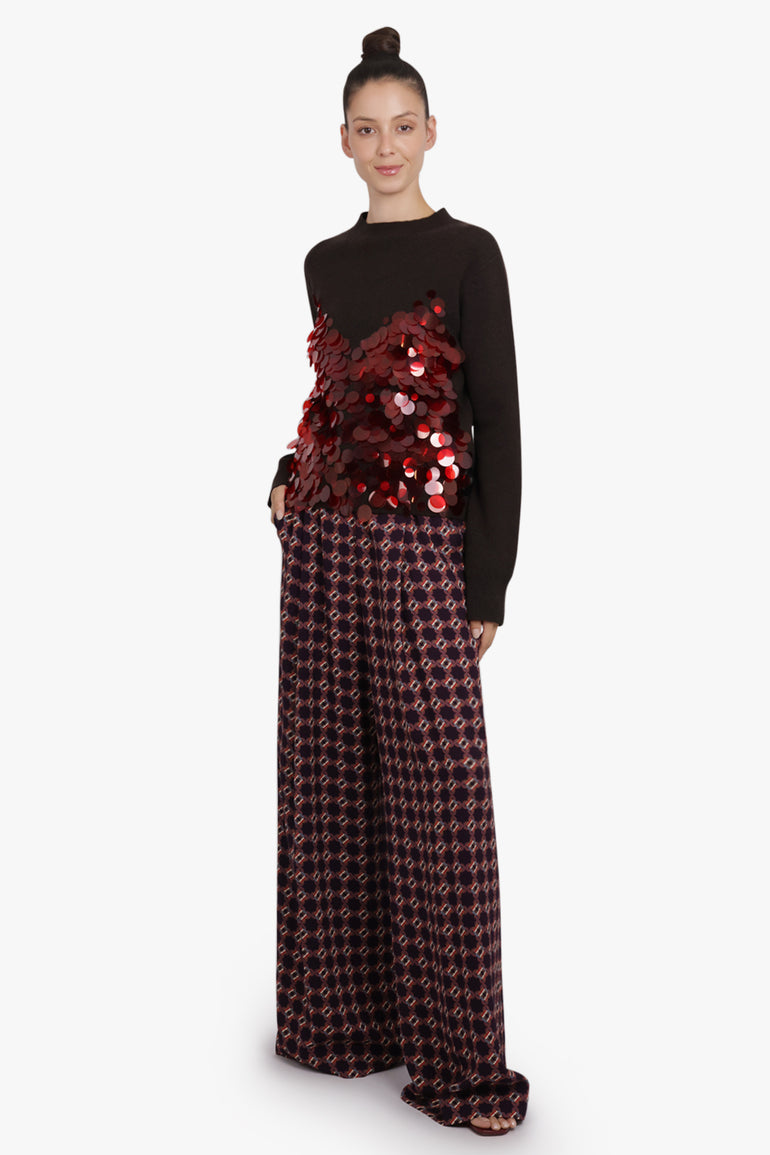 SACAI RTW Sequin Embroidery Knit Jumper | Brown/Red