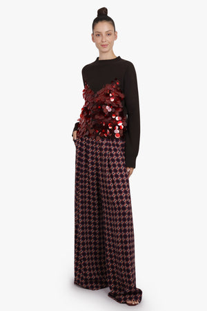 SACAI RTW Sequin Embroidery Knit Jumper | Brown/Red
