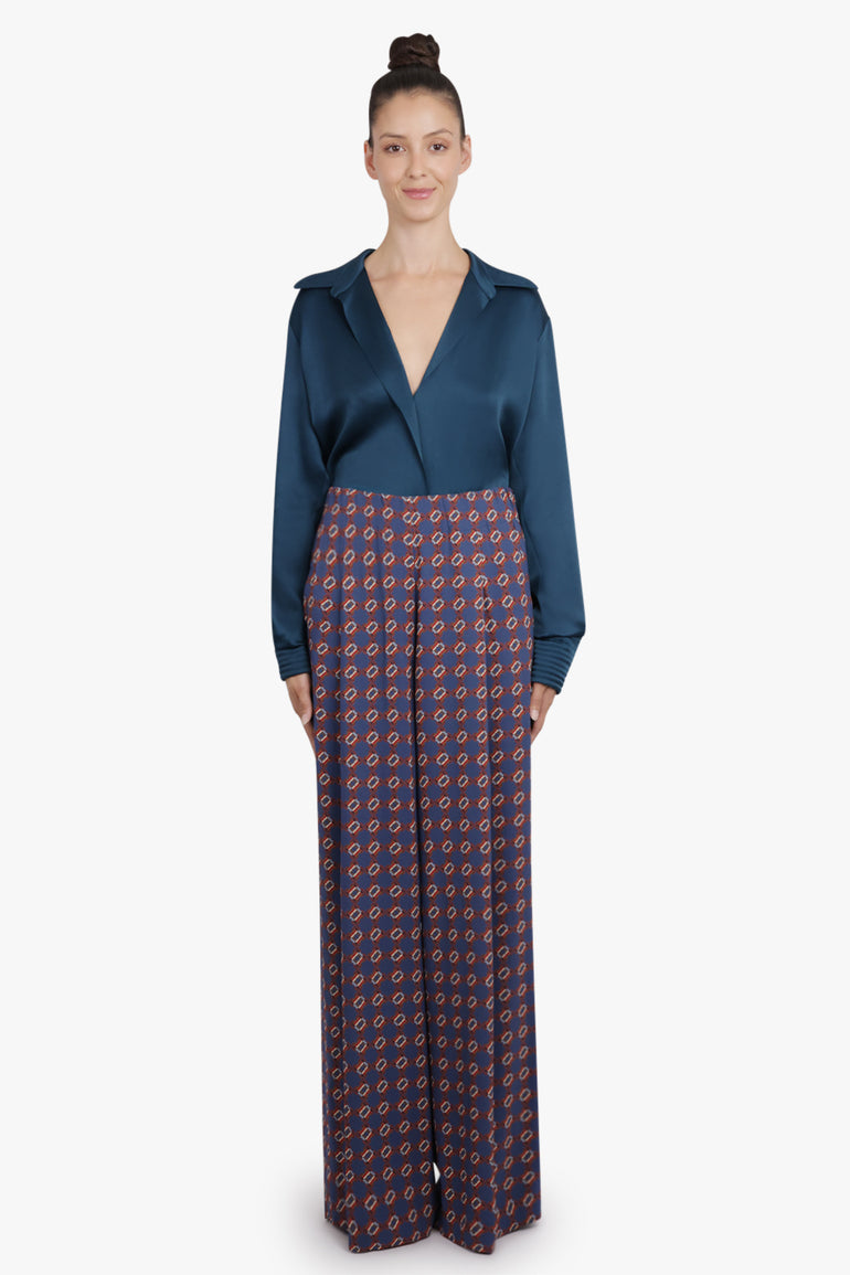 DRIES VAN NOTEN RTW Pila Mosaique Print Wide Leg Pant | Blue