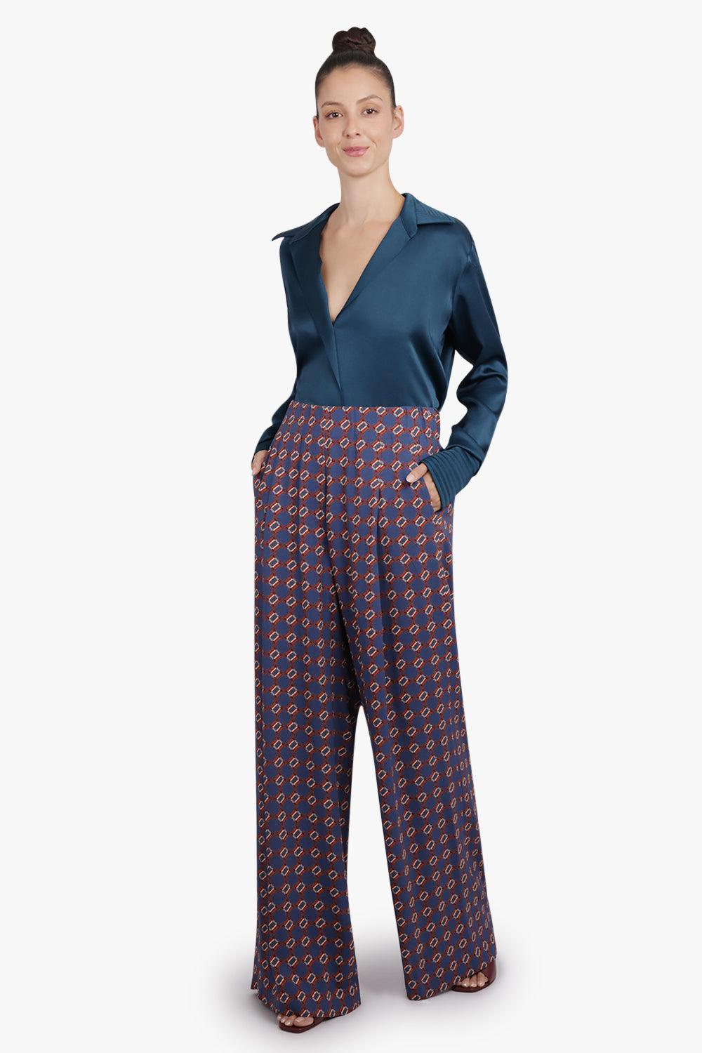 DRIES VAN NOTEN RTW Pila Mosaique Print Wide Leg Pant | Blue