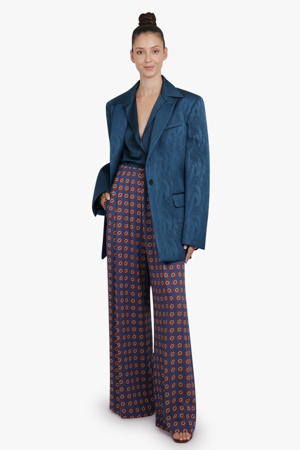 DRIES VAN NOTEN RTW Baftan Embossed Swirl Single Breast Jacket | Petrol Blue