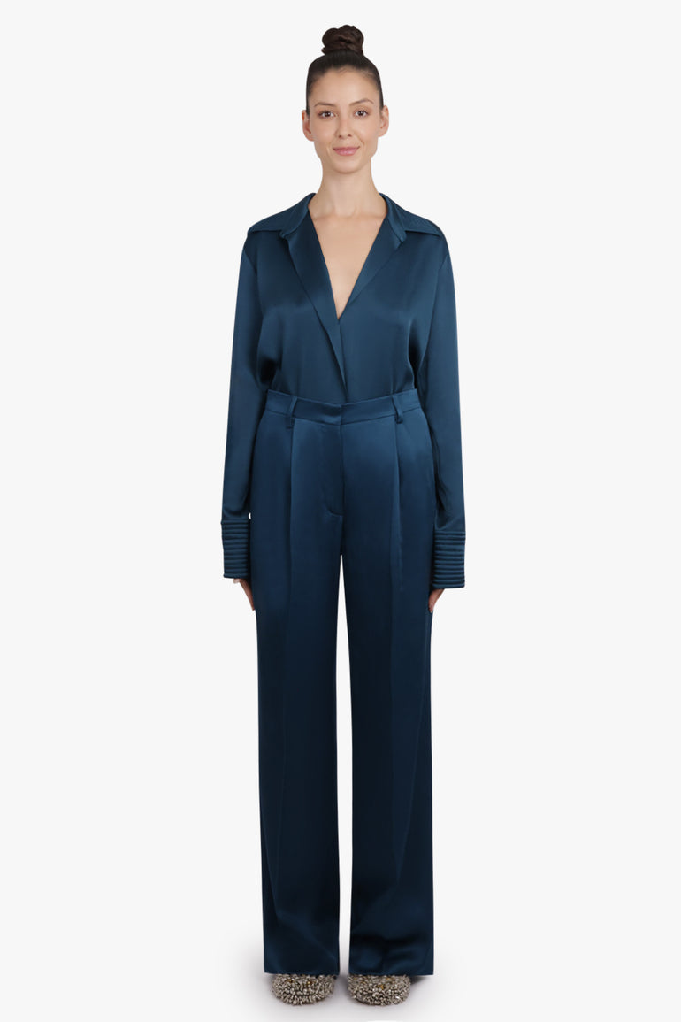 DRIES VAN NOTEN RTW Portias Fluid Straight Leg Pant | Petrol Blue