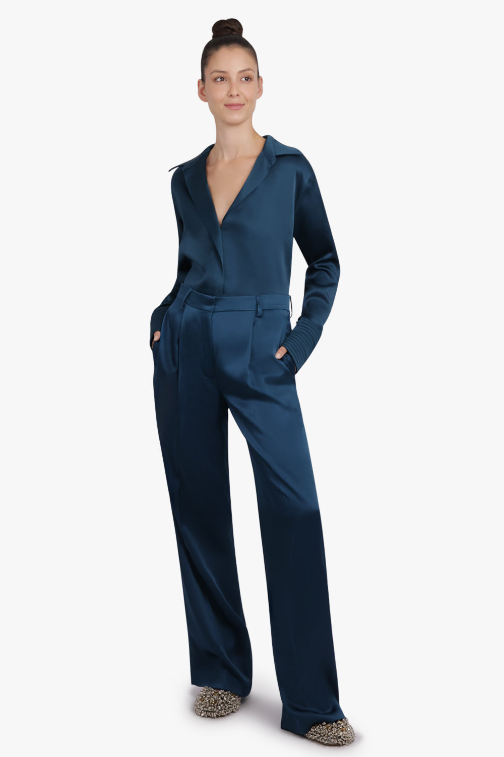 DRIES VAN NOTEN RTW Portias Fluid Straight Leg Pant | Petrol Blue