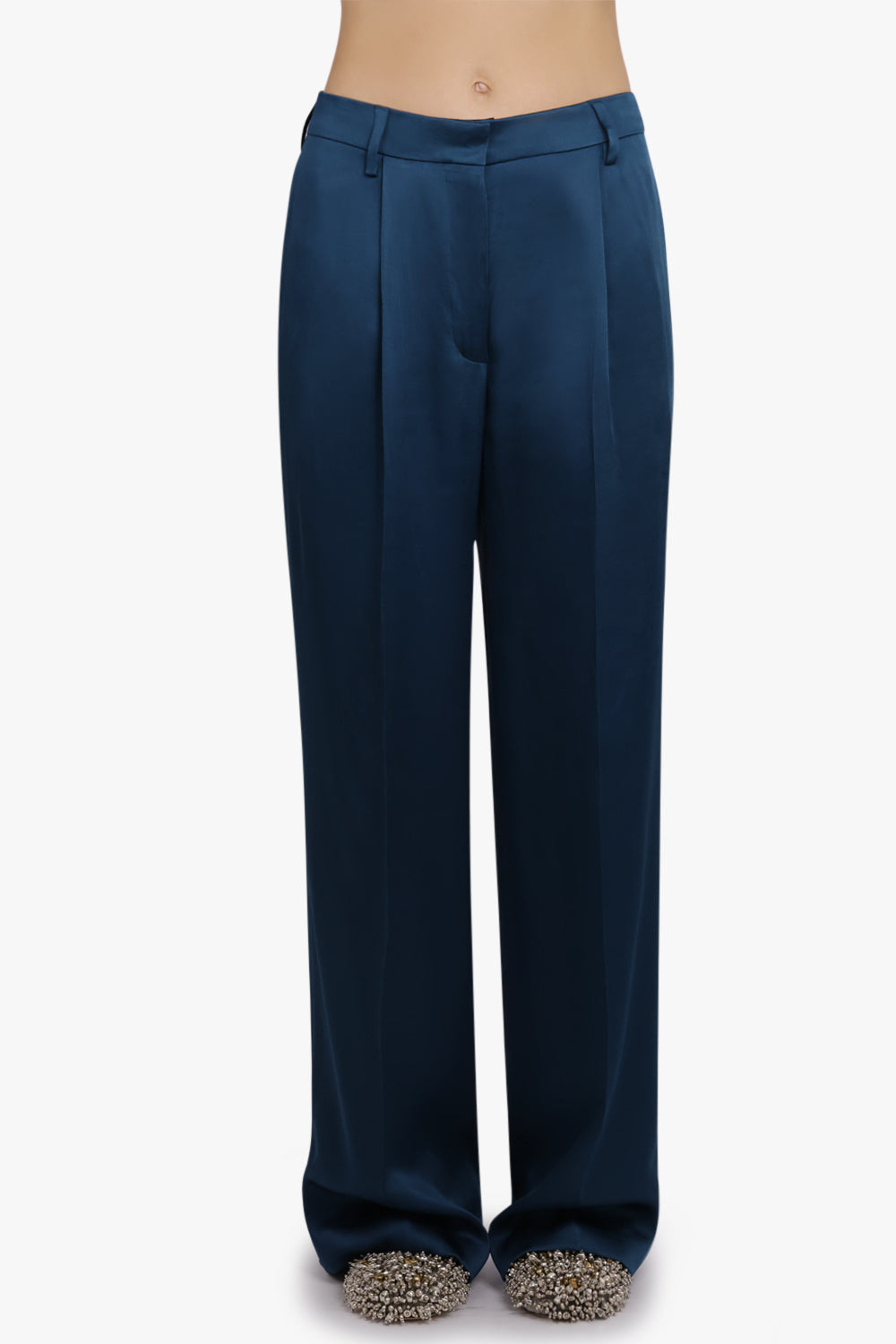 DRIES VAN NOTEN RTW Portias Fluid Straight Leg Pant | Petrol Blue