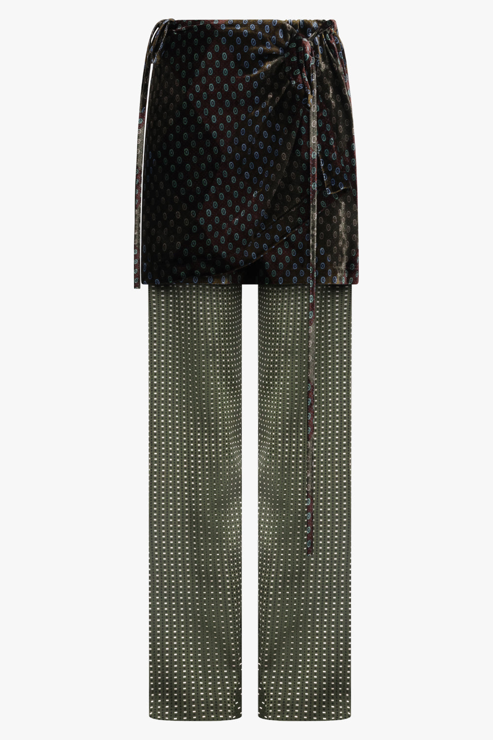 DRIES VAN NOTEN RTW Pritty Square Print Pant With Tie Mini Skirt | Khaki