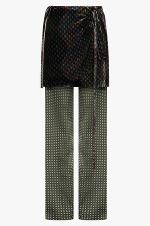 DRIES VAN NOTEN RTW Pritty Square Print Pant With Tie Mini Skirt | Khaki