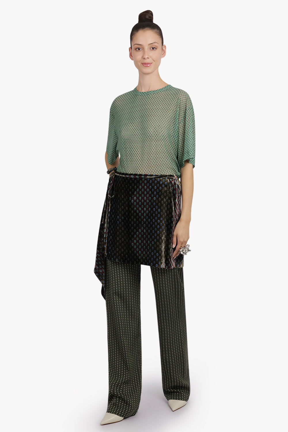 DRIES VAN NOTEN RTW Hoge Transparent Mesh X Diamond Print Top | Mint