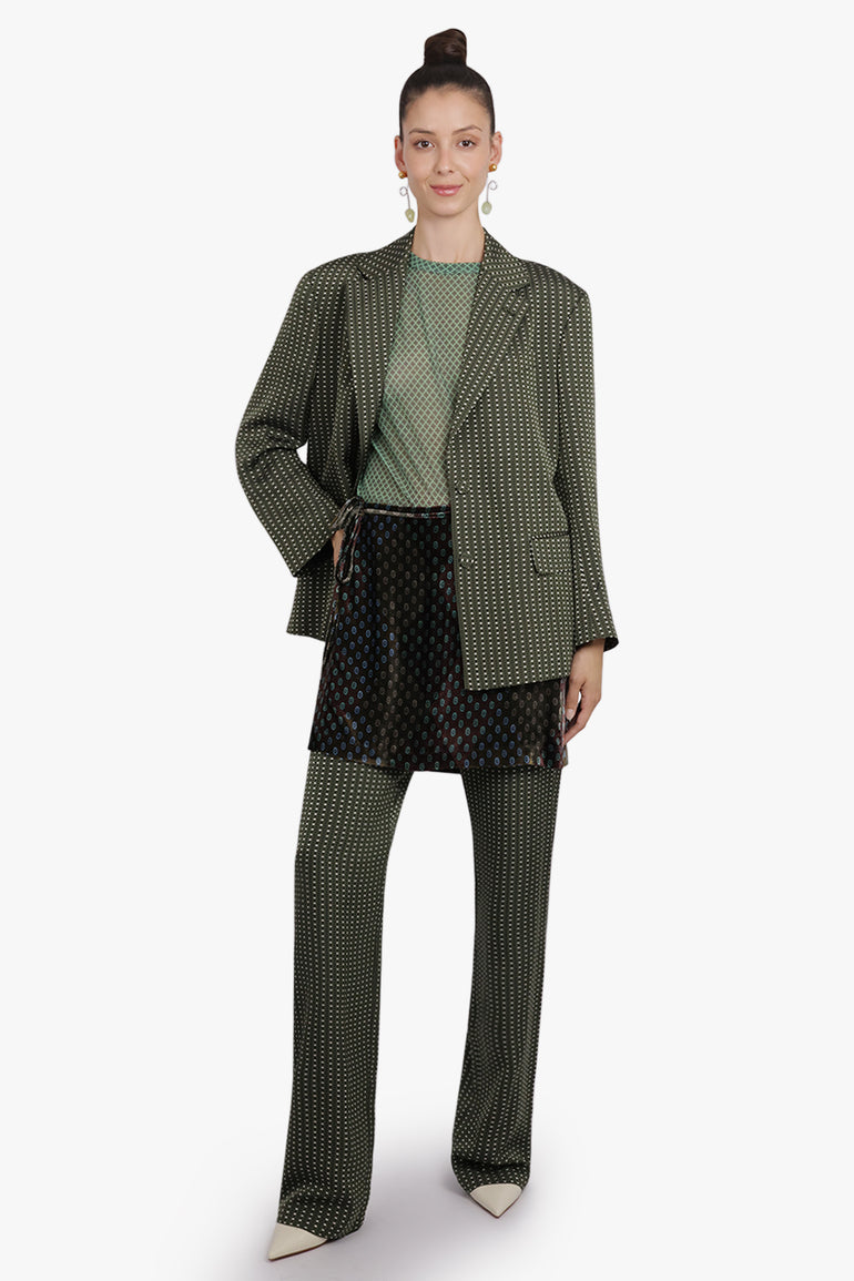 DRIES VAN NOTEN RTW Pritty Square Print Pant With Tie Mini Skirt | Khaki