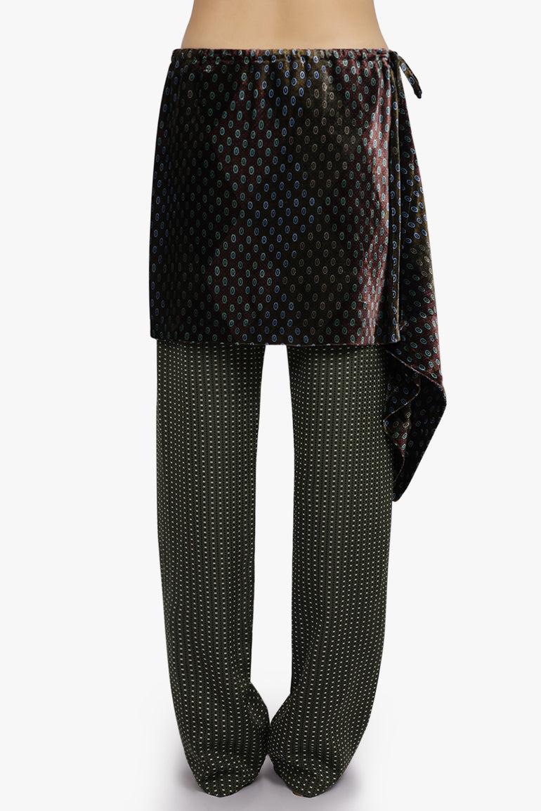 DRIES VAN NOTEN RTW Pritty Square Print Pant With Tie Mini Skirt | Khaki