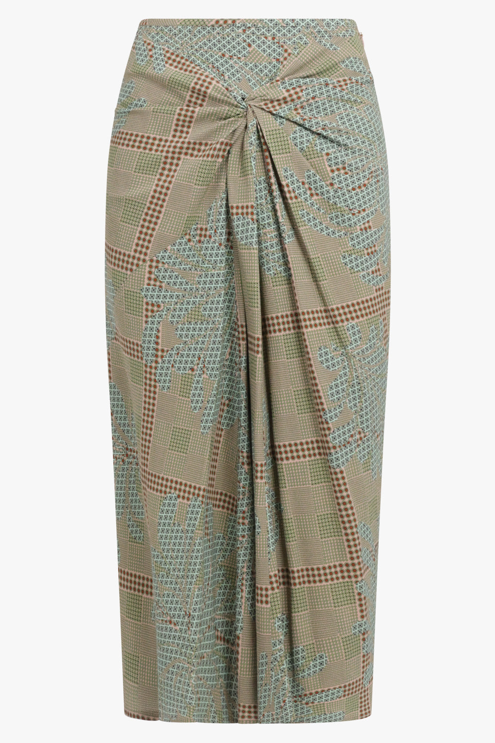 DRIES VAN NOTEN RTW Smila Draped Floral Motif Midi Skirt | Green/Multi