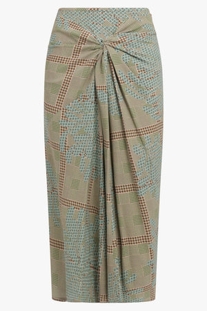 DRIES VAN NOTEN RTW Smila Draped Floral Motif Midi Skirt | Green/Multi
