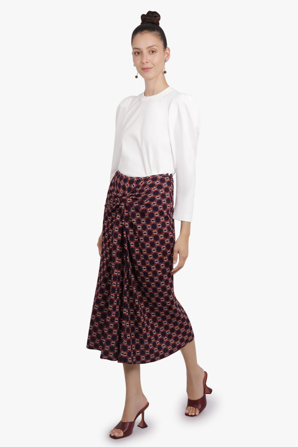 DRIES VAN NOTEN RTW Smila Draped Mosaique Print Midi Skirt | Auber Purple
