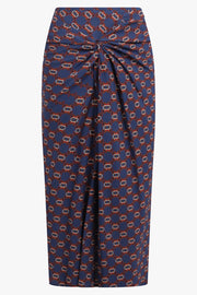DRIES VAN NOTEN RTW Smila Draped Mosaique Print Midi Skirt | Blue