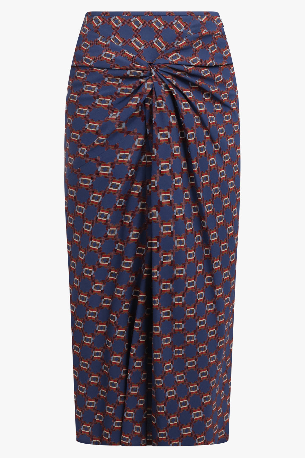 DRIES VAN NOTEN RTW Smila Draped Mosaique Print Midi Skirt | Blue