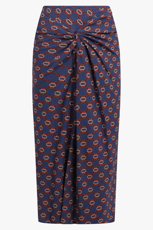 DRIES VAN NOTEN RTW Smila Draped Mosaique Print Midi Skirt | Blue