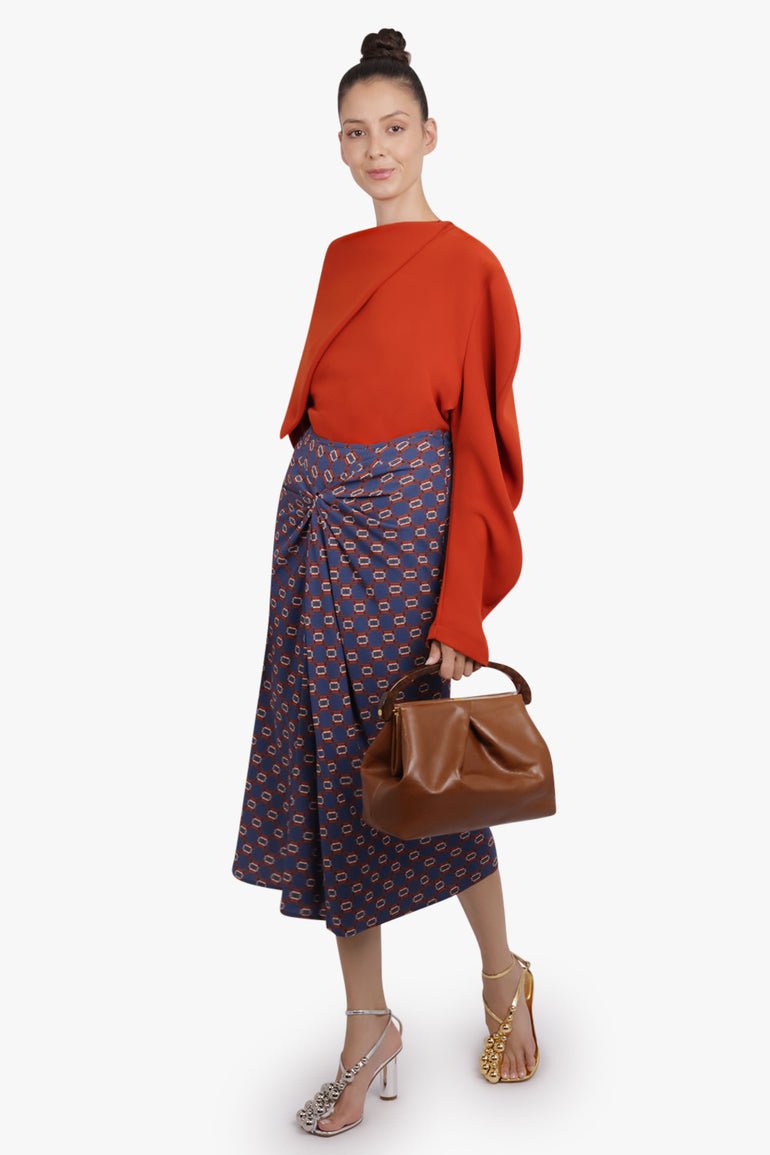 DRIES VAN NOTEN RTW Smila Draped Mosaique Print Midi Skirt | Blue