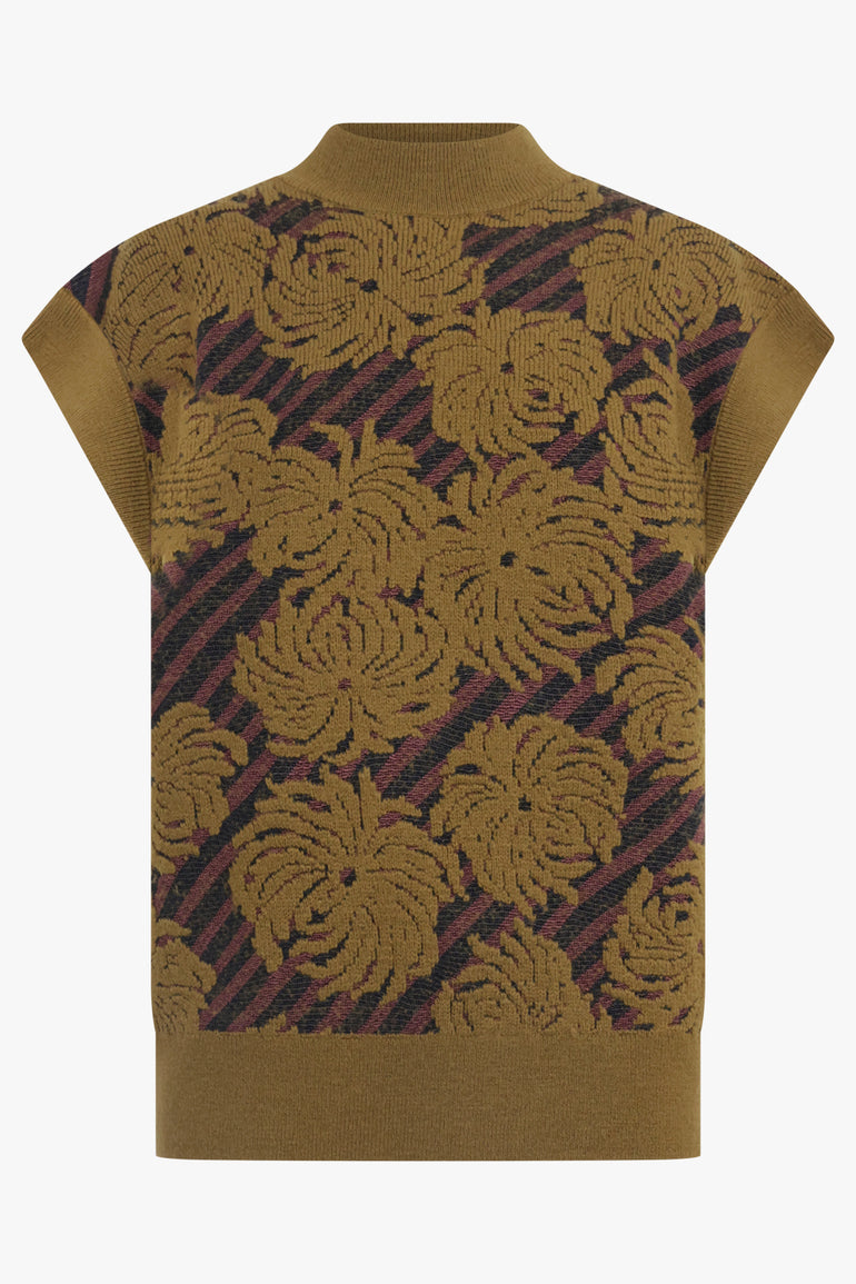 DRIES VAN NOTEN RTW Tepic Textured Floral S\S Sweater | Khaki