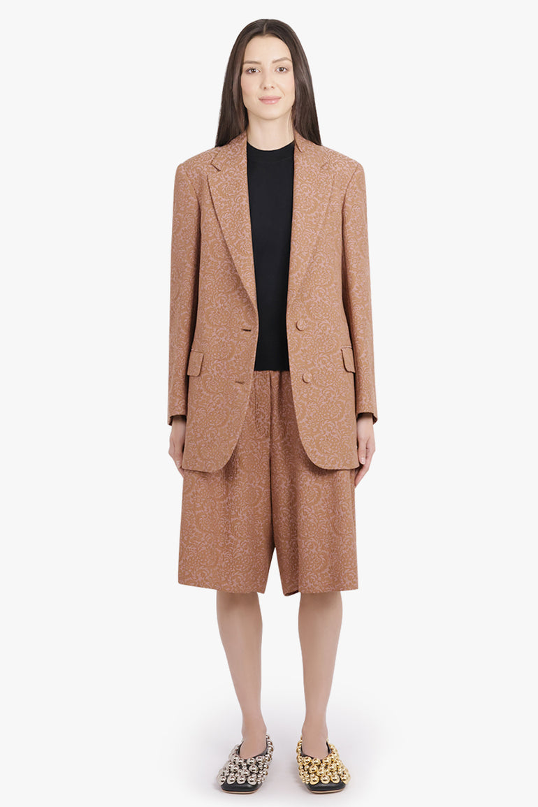 DRIES VAN NOTEN RTW Basti Tapestry Floral Jacquard Single Breasted Jacket | Peach/Brown