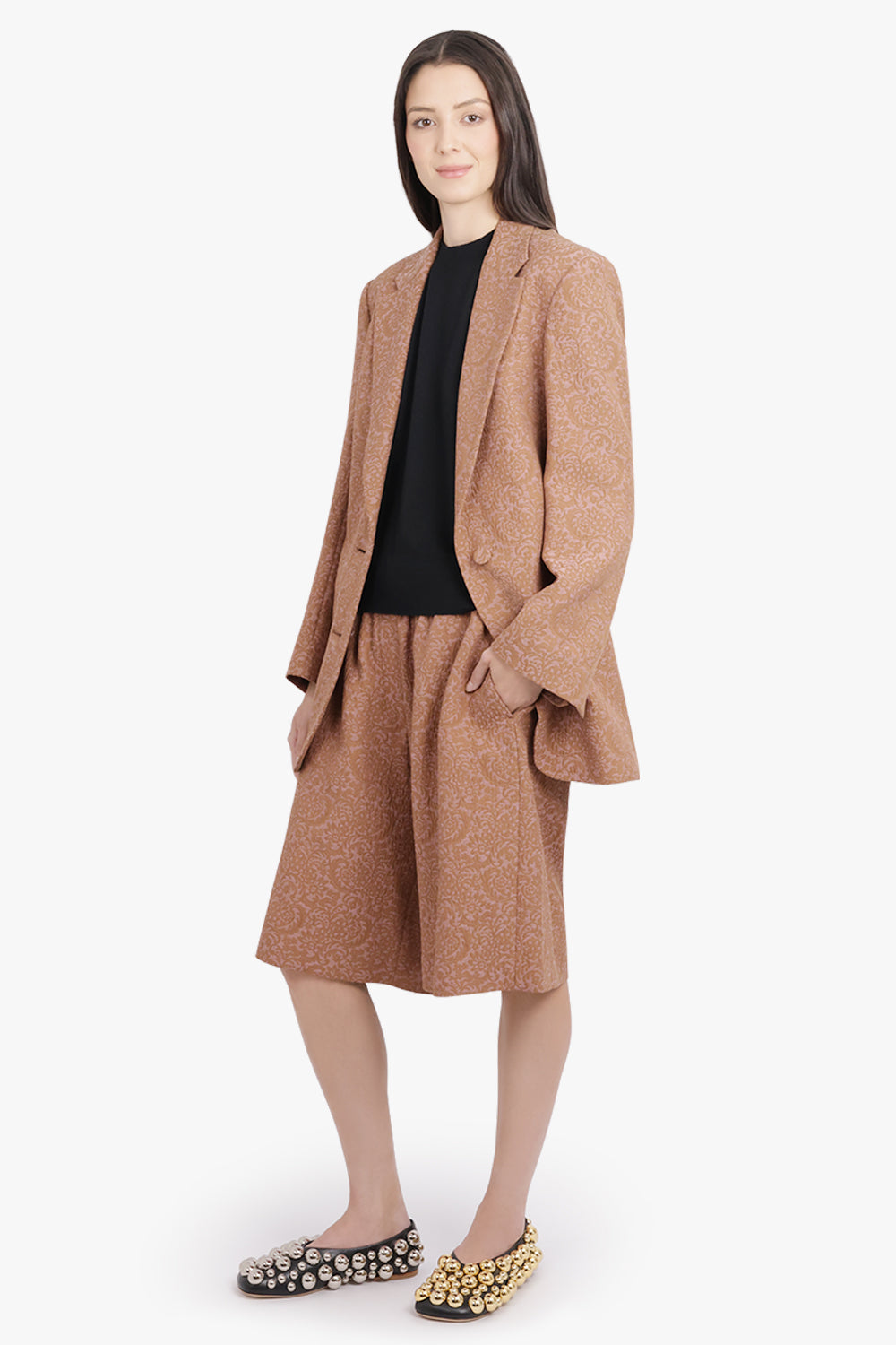 DRIES VAN NOTEN RTW Basti Tapestry Floral Jacquard Single Breasted Jacket | Peach/Brown