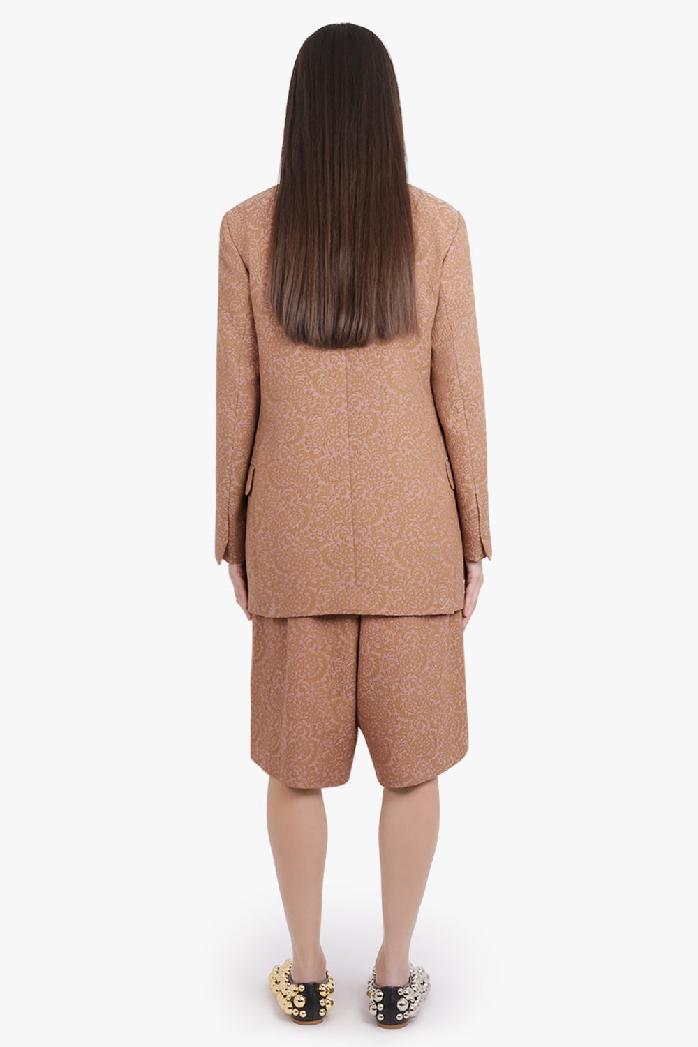 DRIES VAN NOTEN RTW Basti Tapestry Floral Jacquard Single Breasted Jacket | Peach/Brown