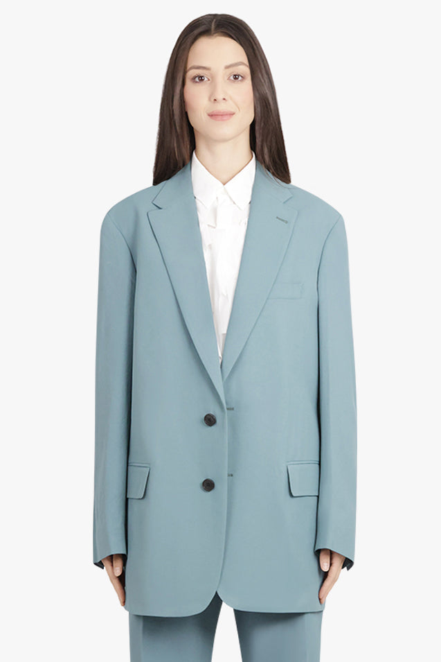 DRIES VAN NOTEN RTW Blunt Single Breasted Relaxed Jacket | Turquoise