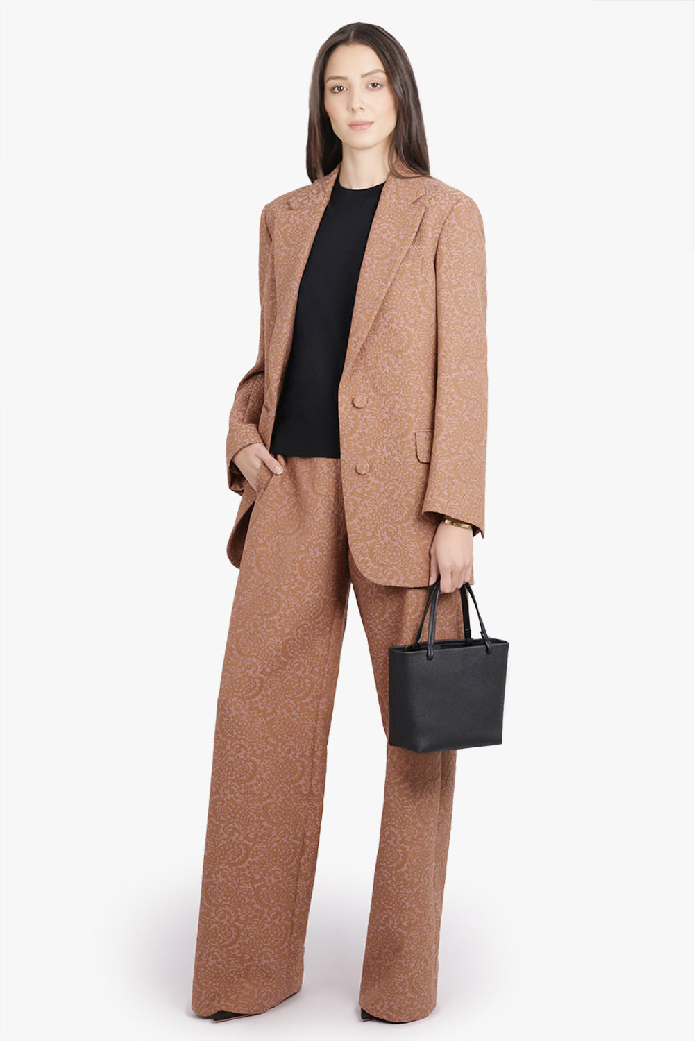 DRIES VAN NOTEN RTW Paxy Tapestry Floral Jacquard Straight Pant | Peach/Brown