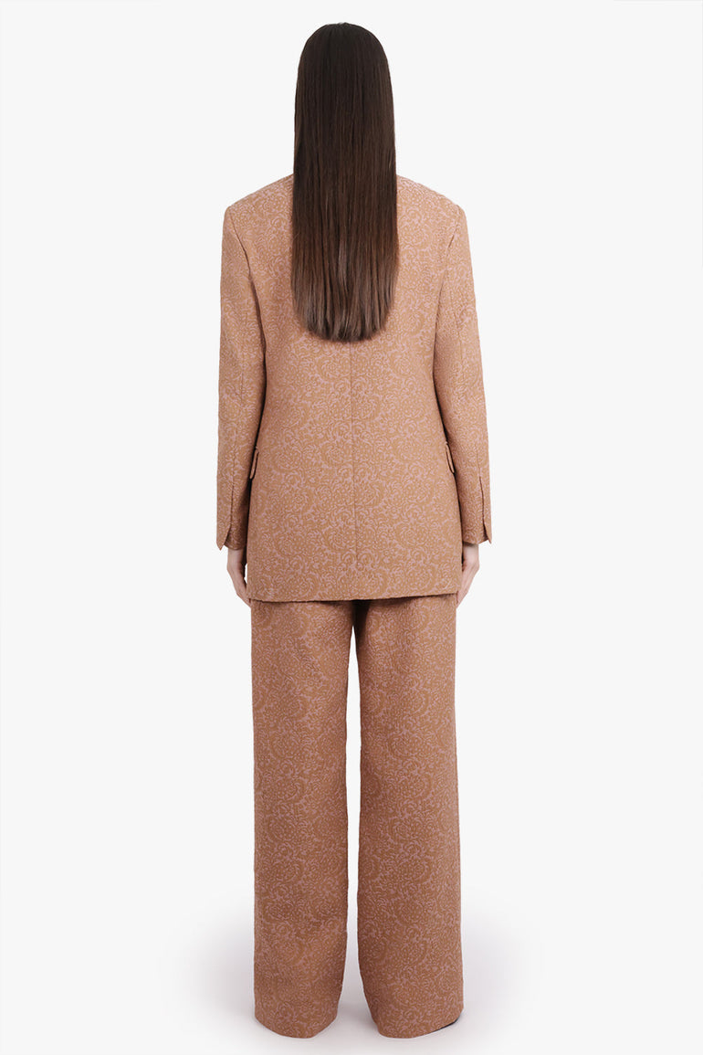 DRIES VAN NOTEN RTW Paxy Tapestry Floral Jacquard Straight Pant | Peach/Brown