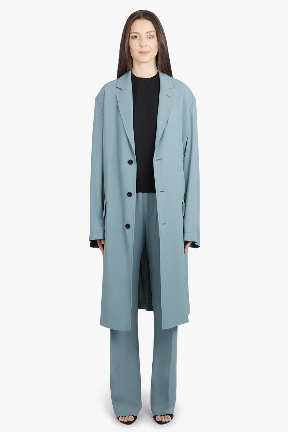 DRIES VAN NOTEN RTW Rinley Relaxed Mid Length Coat | Turquoise