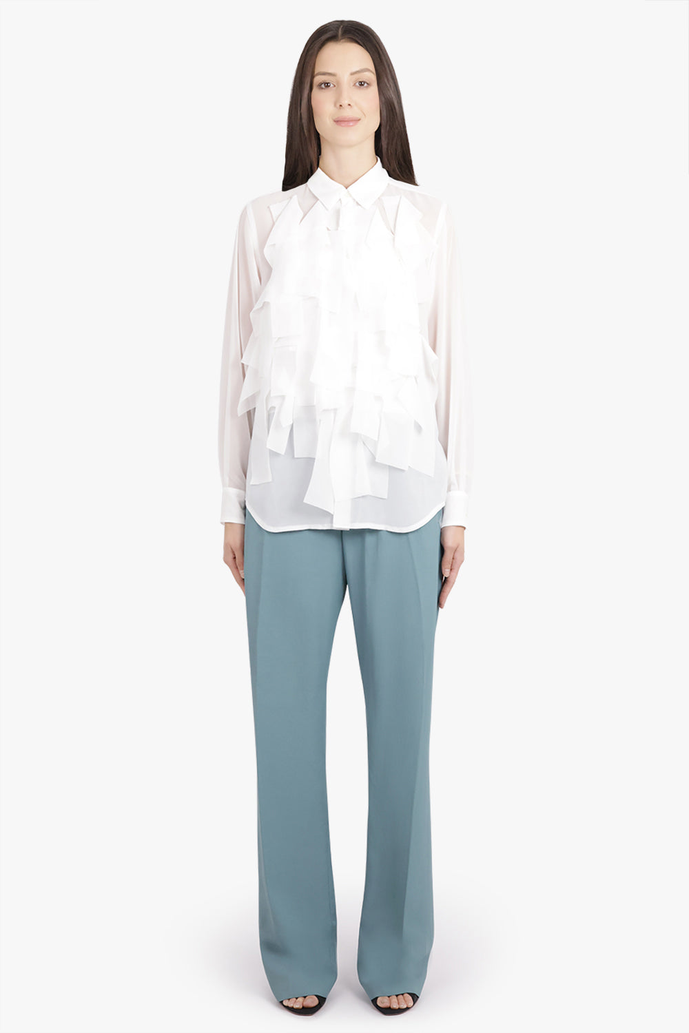 COMME DES GARCONS RTW Sheer L/S Rectangular Layered Detail Shirt | White