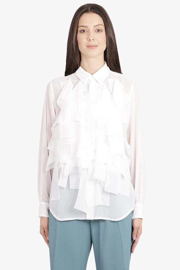 COMME DES GARCONS RTW Sheer L/S Rectangular Layered Detail Shirt | White