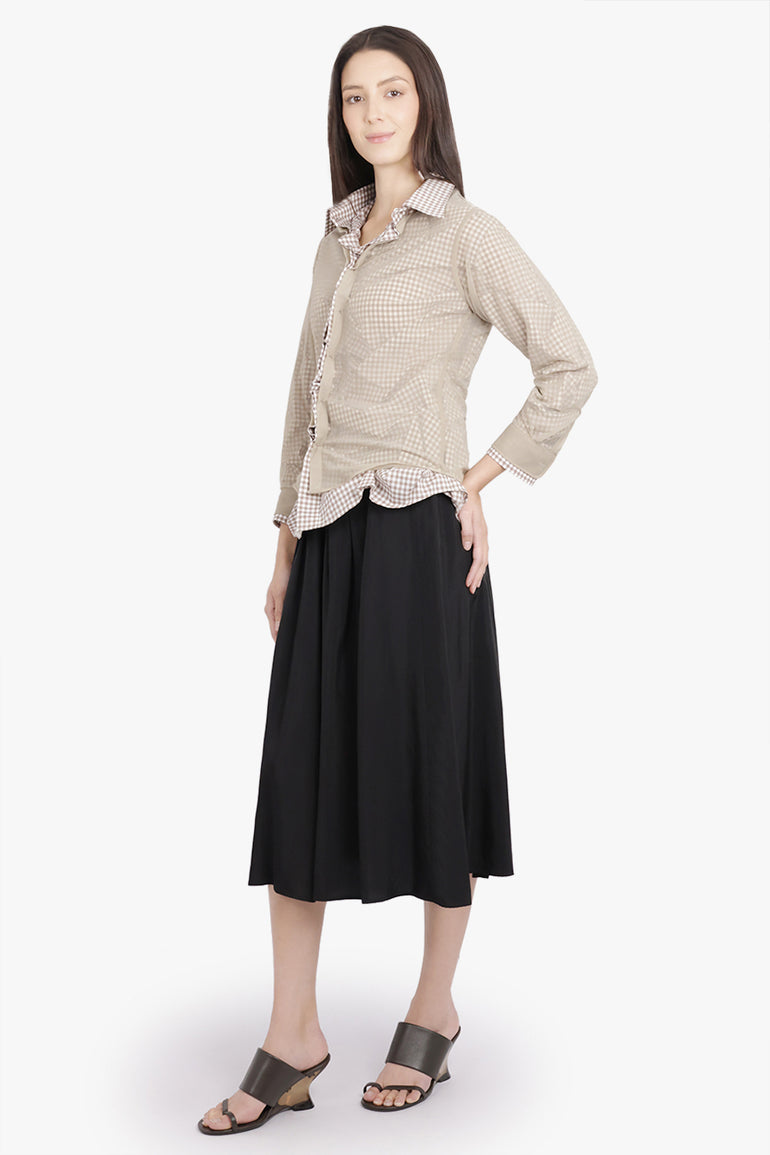 MAISON MARGIELA RTW Layered L/S Shirt with Check Ruching Detail | Camel/White