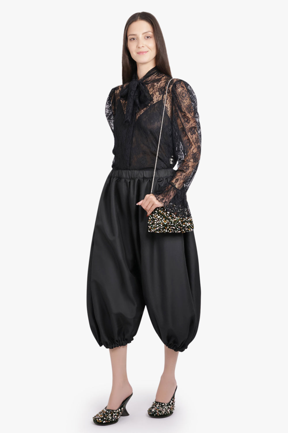 COMME DES GARCONS RTW Elastic Gathered Waist Balloon Pant With Cuff | Black