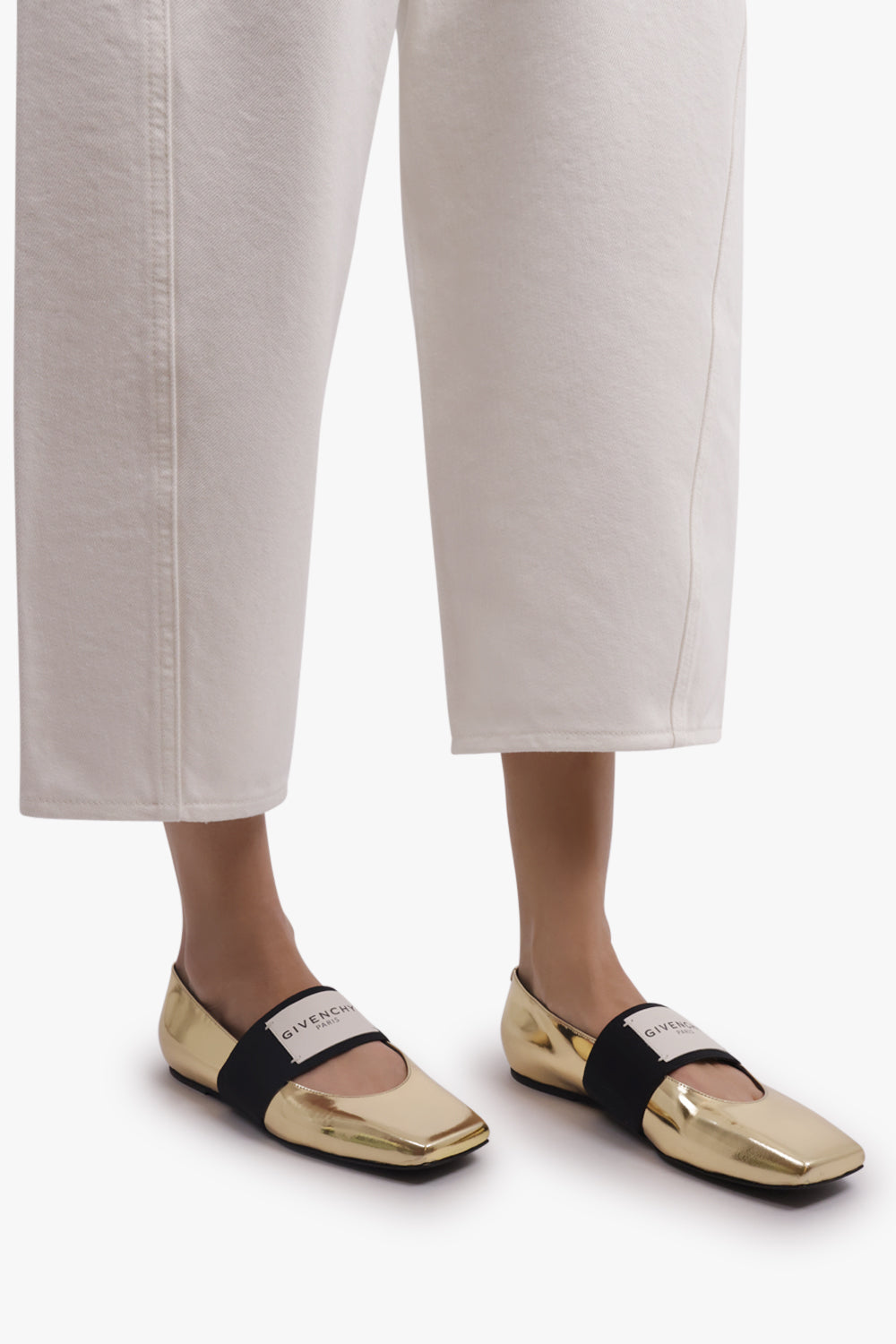 GIVENCHY SHOES Ballerina Flats with Givenchy Label Elastic | Golden