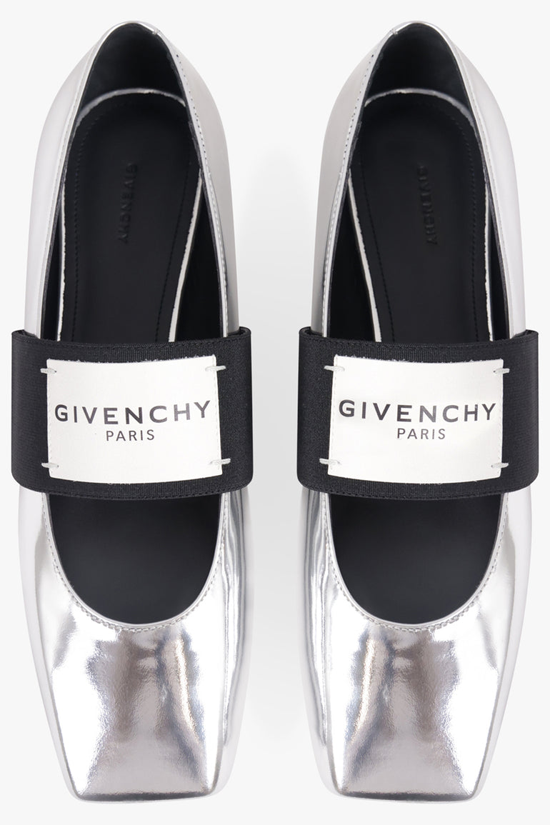 GIVENCHY SHOES Ballerina Flats with Givenchy Label Elastic | Silvery Grey