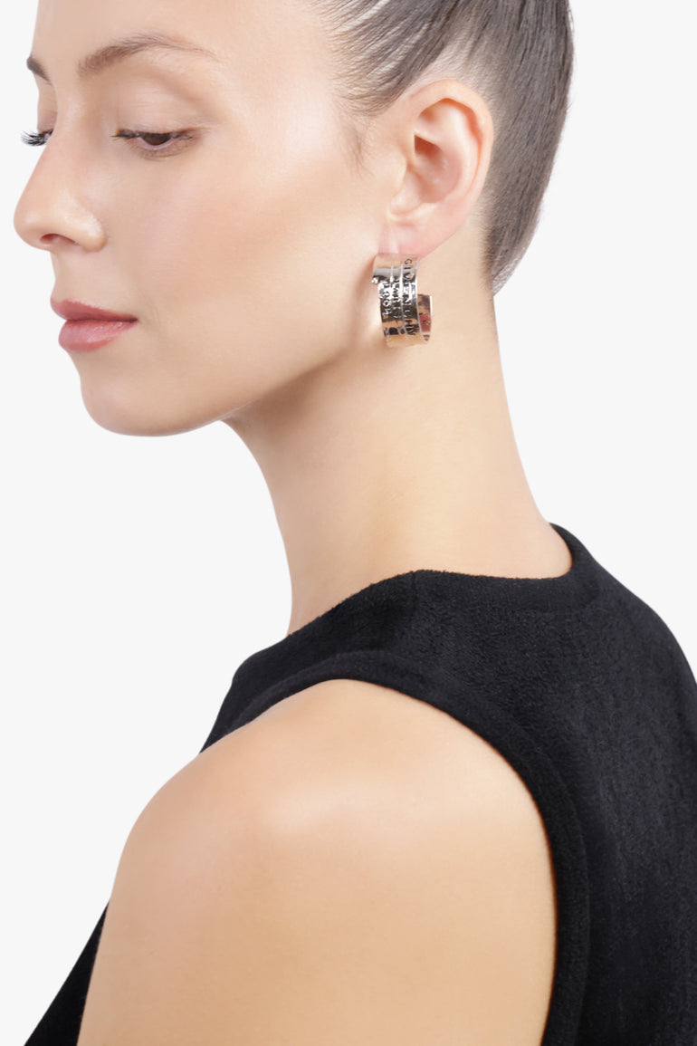 GIVENCHY JEWELLERY SILVER / Antic Silvery Givenchy Tape Hoop Earrings | Antic Silvery