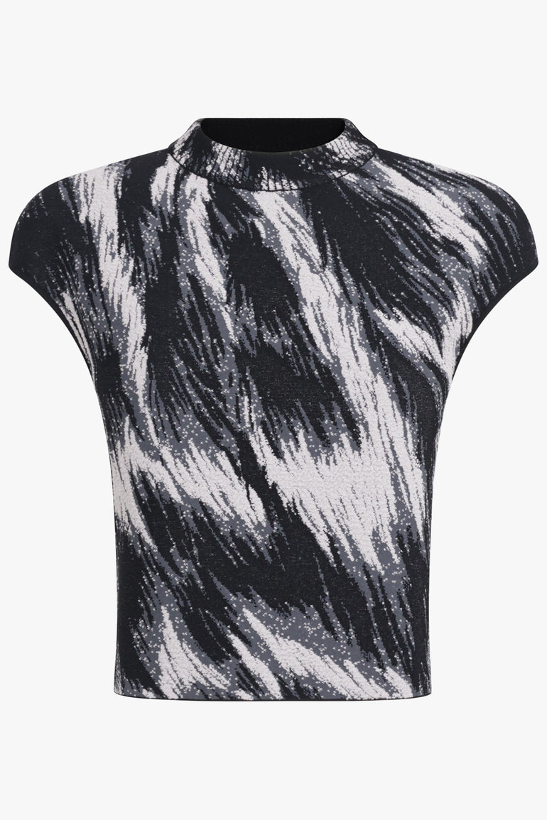 GIVENCHY RTW High-Neck S\S Marble Crop Top | Grey Mix