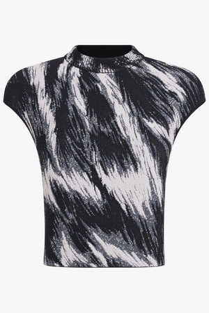GIVENCHY RTW High-Neck S\S Marble Crop Top | Grey Mix