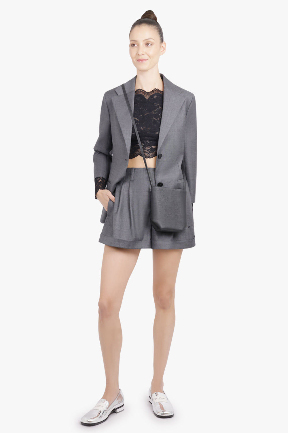 GIVENCHY RTW Pleated Elastic Waist Shorts | Grey Mix