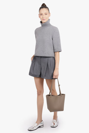 ALAIA RTW High-Neck S/S Cropped Knit | Anthracite Grey