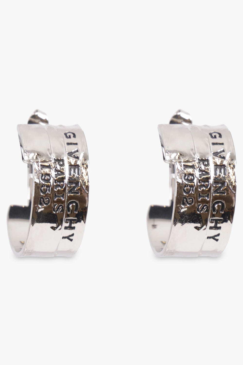 GIVENCHY JEWELLERY SILVER / Antic Silvery Givenchy Tape Hoop Earrings | Antic Silvery