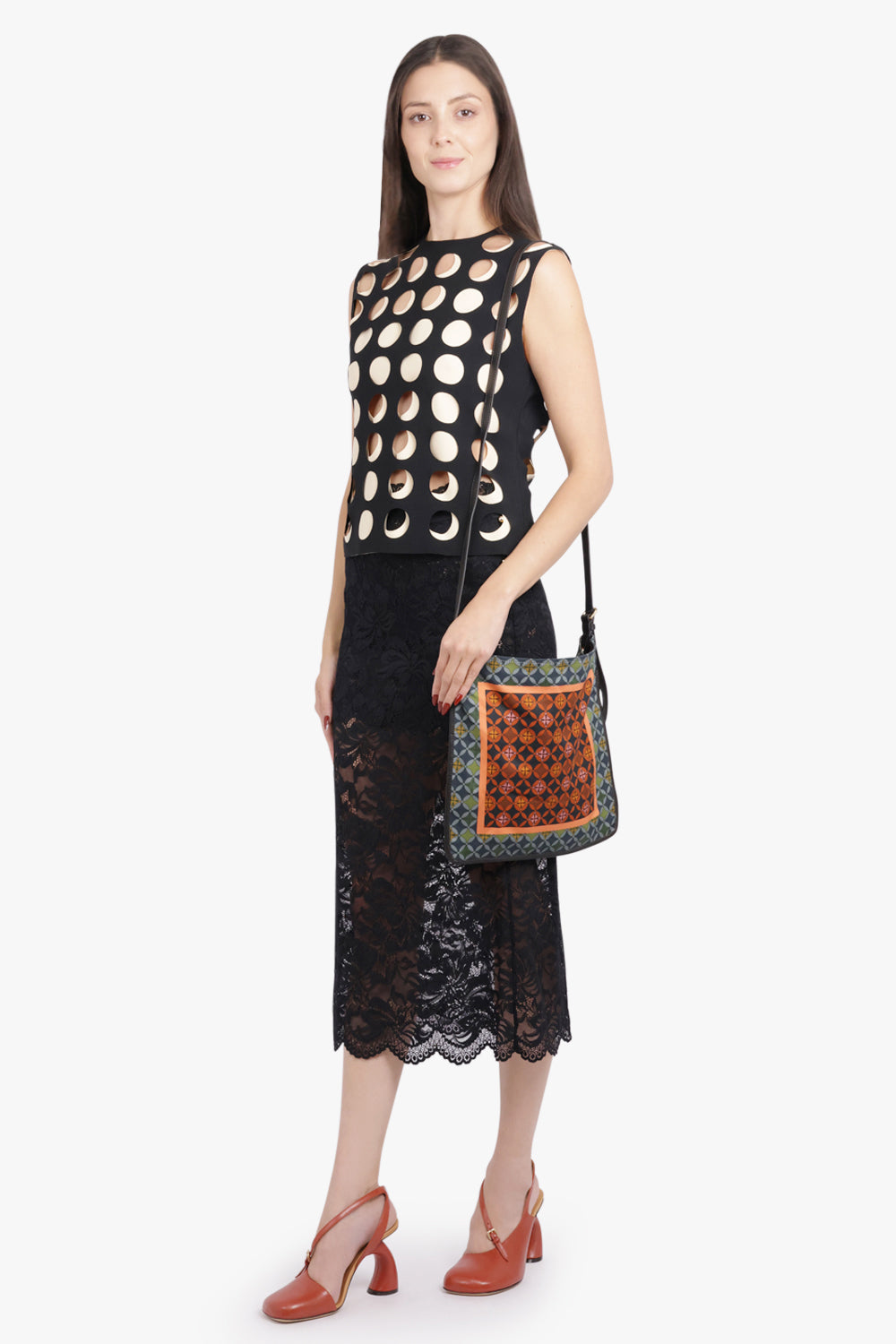 AWAKE MODE RTW Layered Hole Detail S/Less Top | Black/Nude