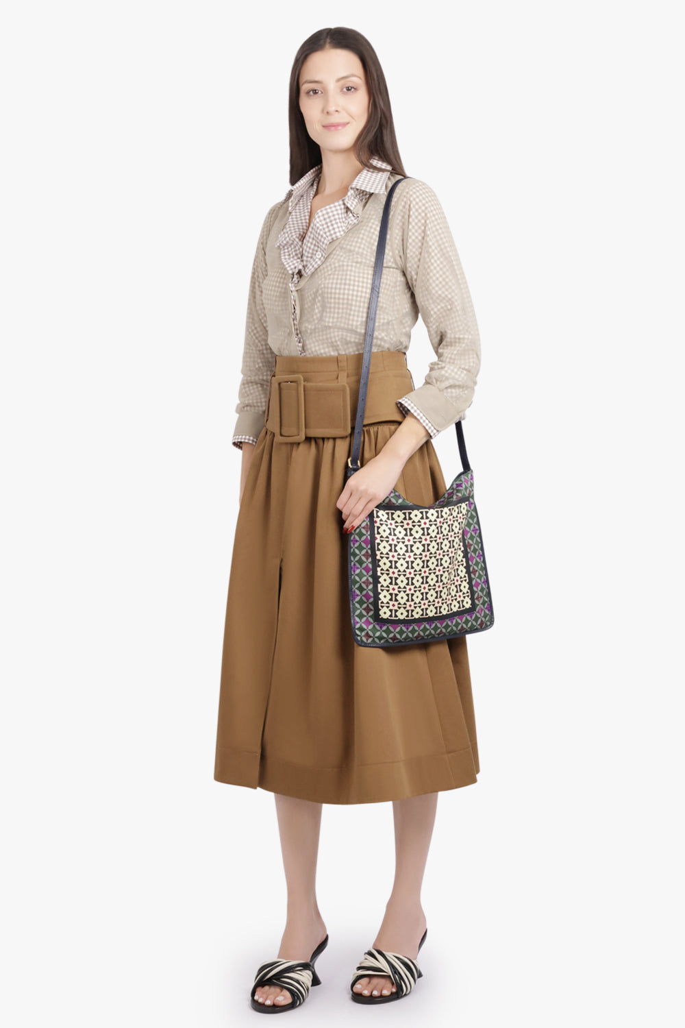 MAISON MARGIELA RTW Layered L/S Shirt with Check Ruching Detail | Camel/White