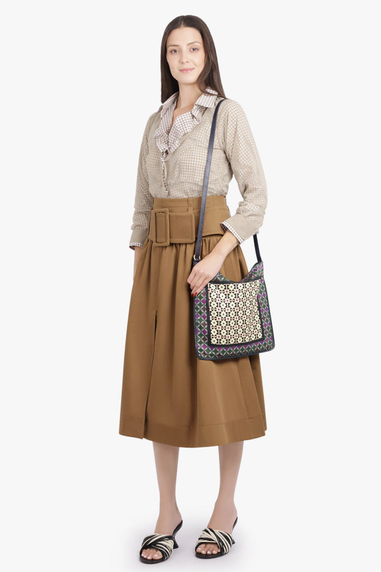 MAISON MARGIELA RTW Layered L/S Shirt with Check Ruching Detail | Camel/White