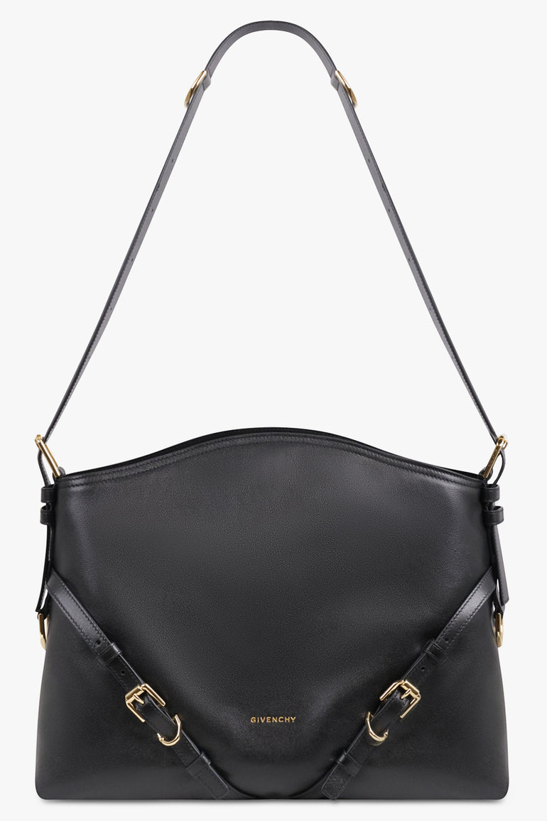 GIVENCHY BAGS BLACK / Black Voyou Medium Shoulder Bag | Black/Gold