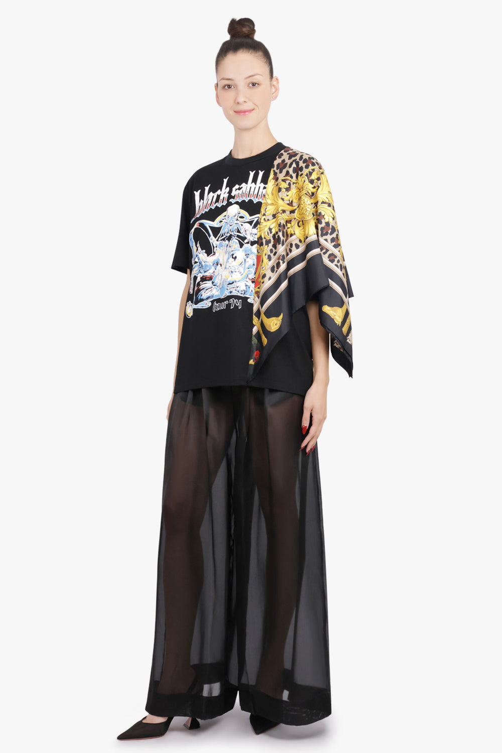 AWAKE MODE RTW Sheer Wide Leg Extra Long Pant | Black