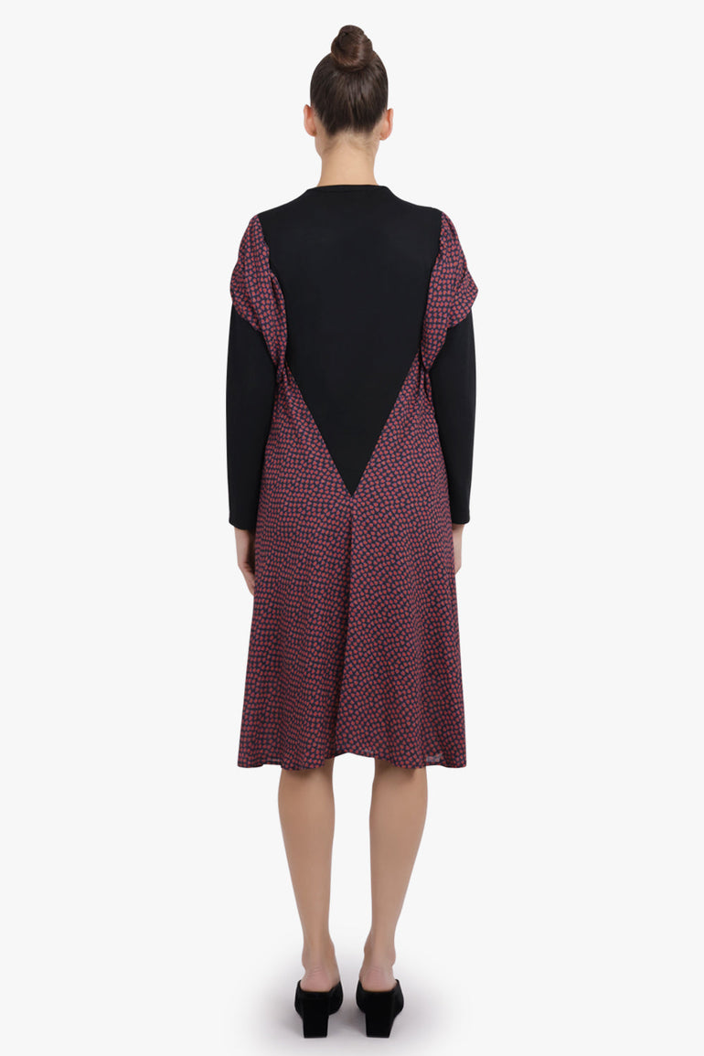 JUNYA WATANABE RTW Layer Knit X L/S Floral Print Midi Dress | Black/Multi