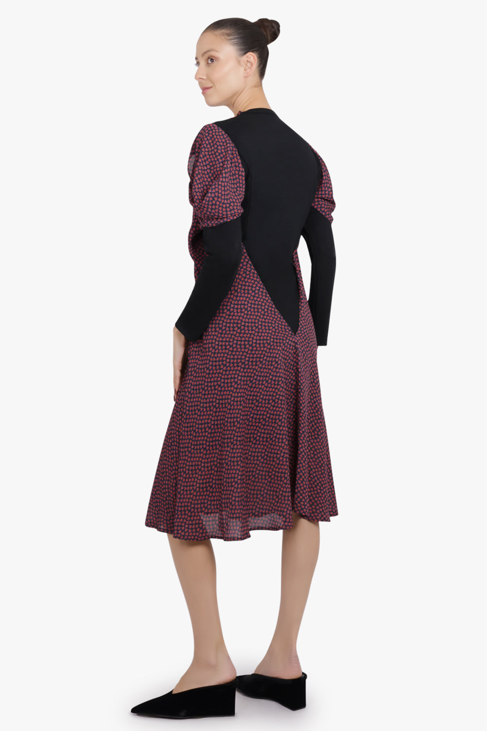 JUNYA WATANABE RTW Layer Knit X L/S Floral Print Midi Dress | Black/Multi