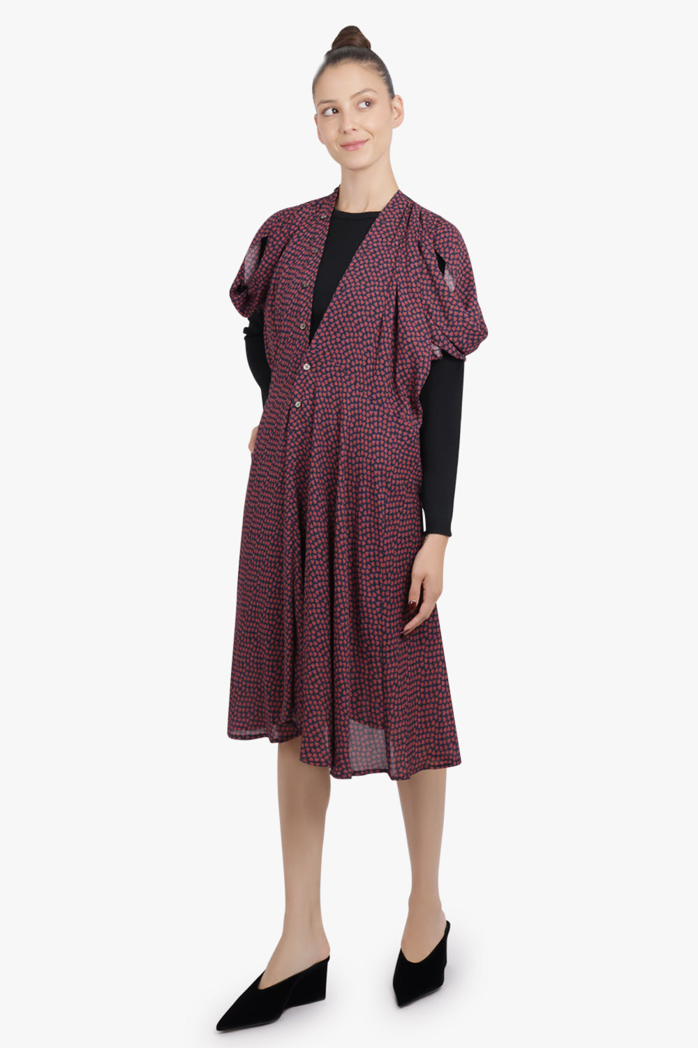 JUNYA WATANABE RTW Layer Knit X L/S Floral Print Midi Dress | Black/Multi