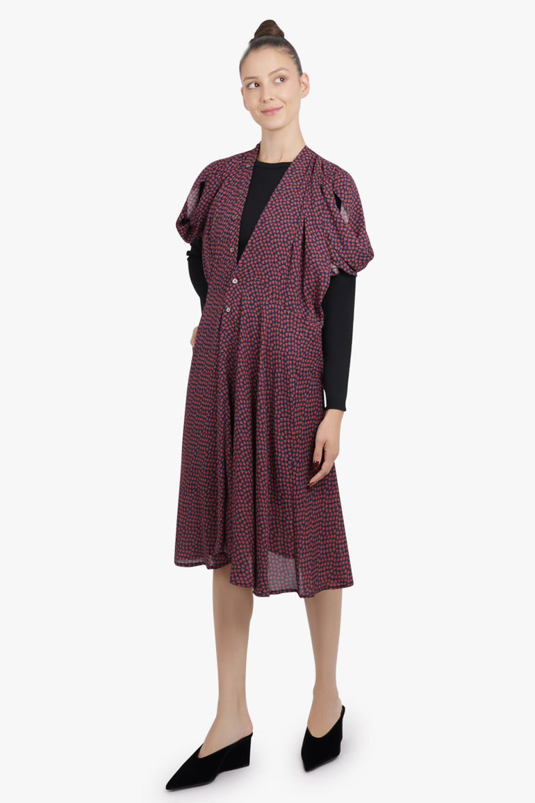 JUNYA WATANABE RTW Layer Knit X L/S Floral Print Midi Dress | Black/Multi