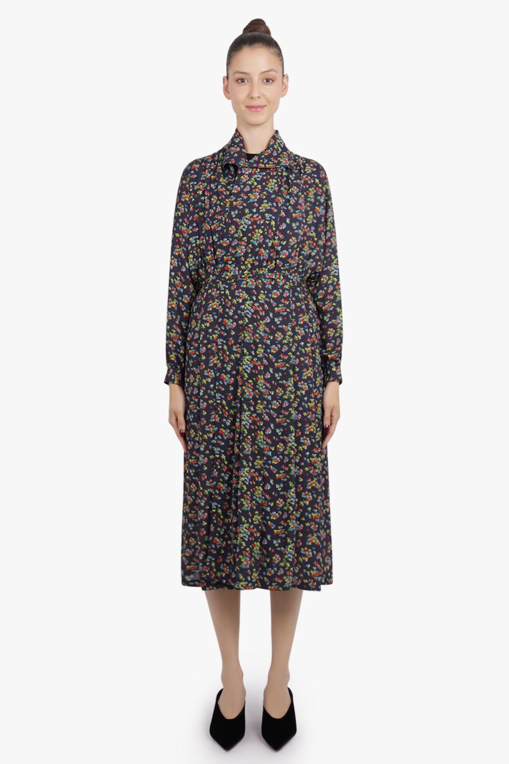 JUNYA WATANABE RTW Layer L/S Knit X Floral Print Midi Dress | Purple/Black